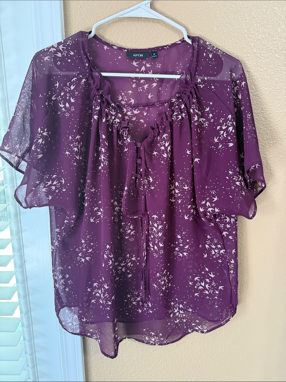 🥳 7/$10!! Apt. 9 Plum Floral Tie-Neck Sheer Blouse